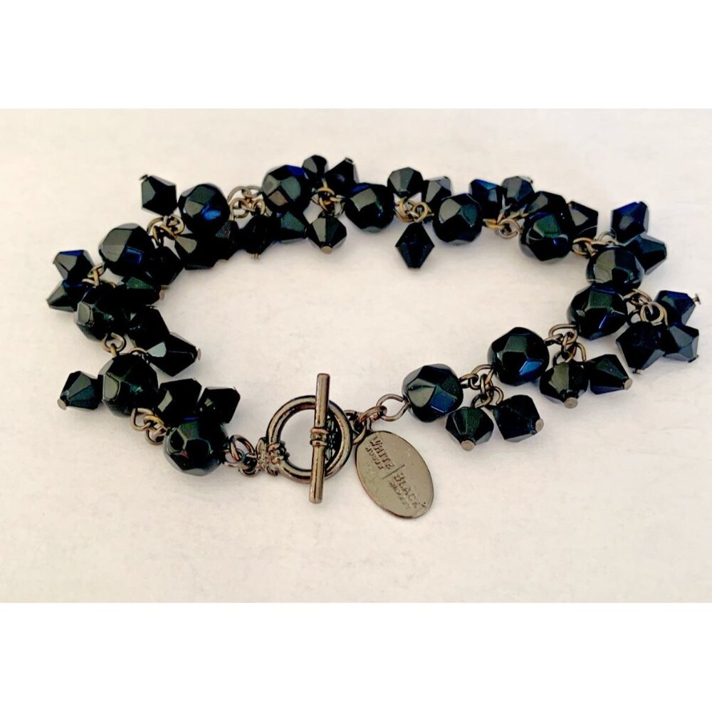 Vintage White House‎ Black Market-Womens Black Crystal Toggle Bracelet 8"